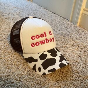 Cool it Cowboy cowprint Hat- Size O/S- Colors Pink,White,Brown